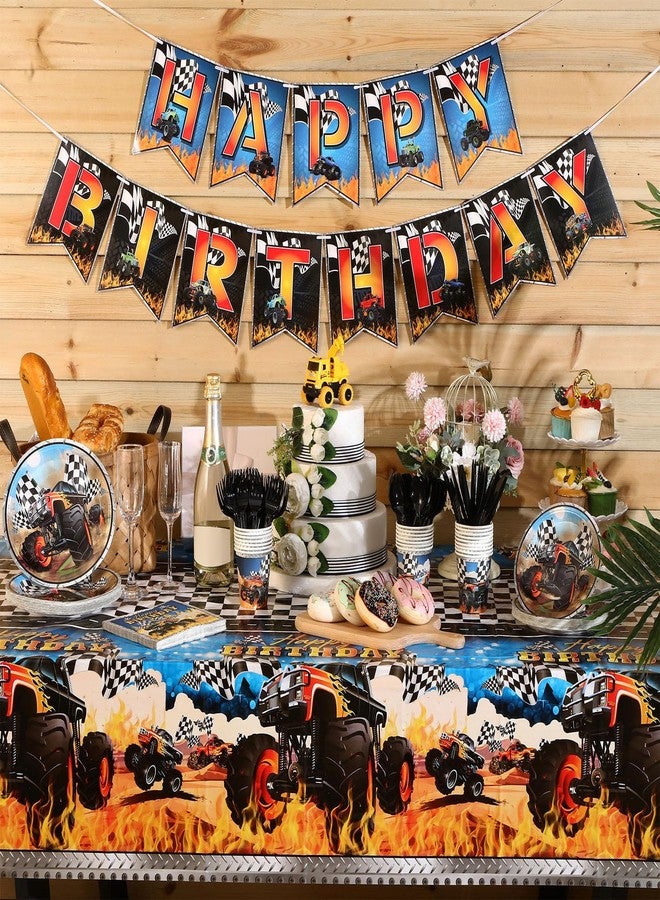 Skybooly 171 Pcs Monster Truck Party Supplies Serves for 24 Guests Monster Truck Birthday Decorations Set Include Banner Plates Napkins Cup Tablecloth for Car Themed Birthday Party Decorations - Image 4